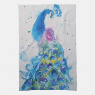 Linge De Cuisine Élégant aquarelle de paon pour femmes en couleurs