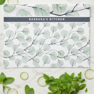 Linge De Cuisine Elégant aquarelle Eucalyptus Monogramme botanique