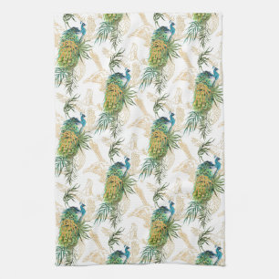Linge De Cuisine Elégant aquarelle moderne Peacock motif floral