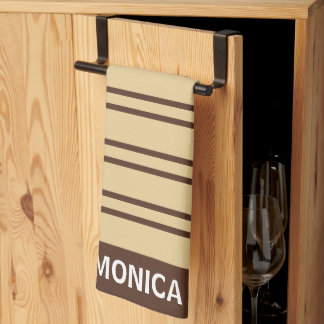 Linge De Cuisine Elegant Beige &Brown Stripes Pattern Custom Name