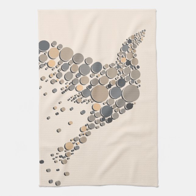 Linge De Cuisine Elégant Beige & Gris Design Artistique Oiseau (Vertical)