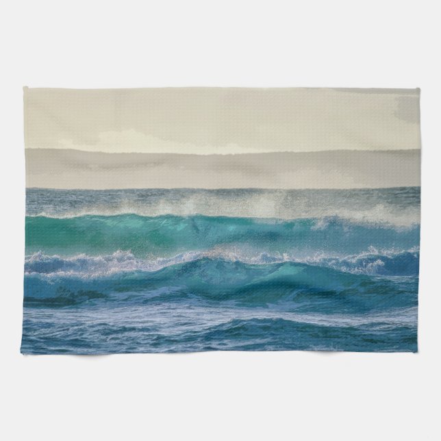 Linge De Cuisine Elegant Blue Ocean Waves Acrylic Artwork | (Horizontal)