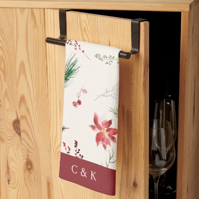 Linge De Cuisine Elégant Boho Poinsettia Verdure Noël hiver (Pliage en tiers)