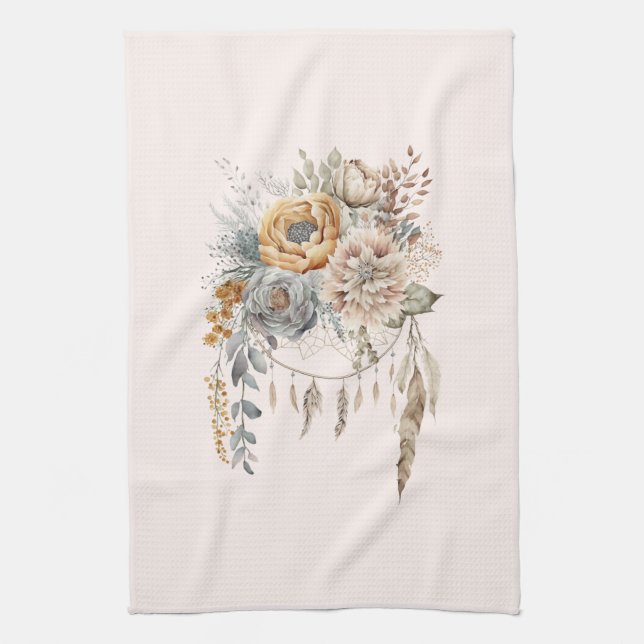 Linge De Cuisine Elégant bouquet de fleurs avec Dreamcatcher (Vertical)