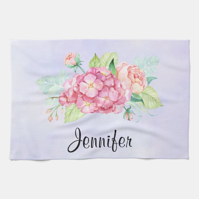 Linge De Cuisine Elégant Bouquet de fleurs rose (Horizontal)