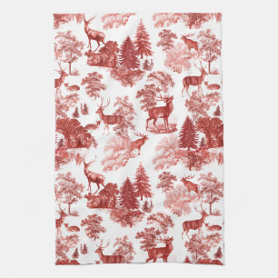 Linge De Cuisine Elégant Cerf de Toile Rouge Français dans le bois