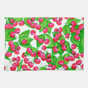 Linge De Cuisine Elégant cerises rouges et Motif Feuille vert  