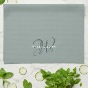 Linge De Cuisine Élégant Chic Sage Green Famille Monogramme 