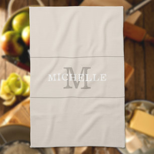 Linge De Cuisine Élégant crème de café Monogramme Nom personnalisé