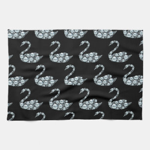 Linge De Cuisine Elégant cygne Pearl bleu sur Arrière - plan noir