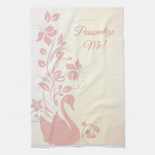 Linge De Cuisine Élégant cygne rose Vintage personnalisé