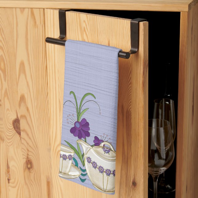 Linge De Cuisine Elégant ensemble de thé chinois avec fleurs violet (Pliage en tiers)