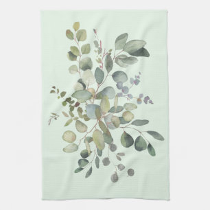 Linge De Cuisine Elégant Eucalyptus Botanique Aquarelle Verdure