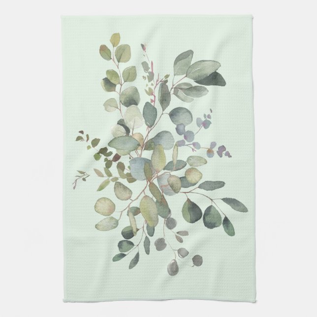 Linge De Cuisine Elégant Eucalyptus Botanique Aquarelle Verdure (Vertical)