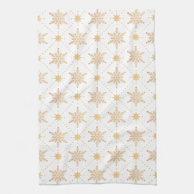 Linge De Cuisine Élégant Faux Gold Snowflakes Noël Patttern (Vertical)