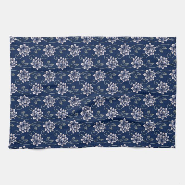 Linge De Cuisine Élégant floral bleu (Horizontal)