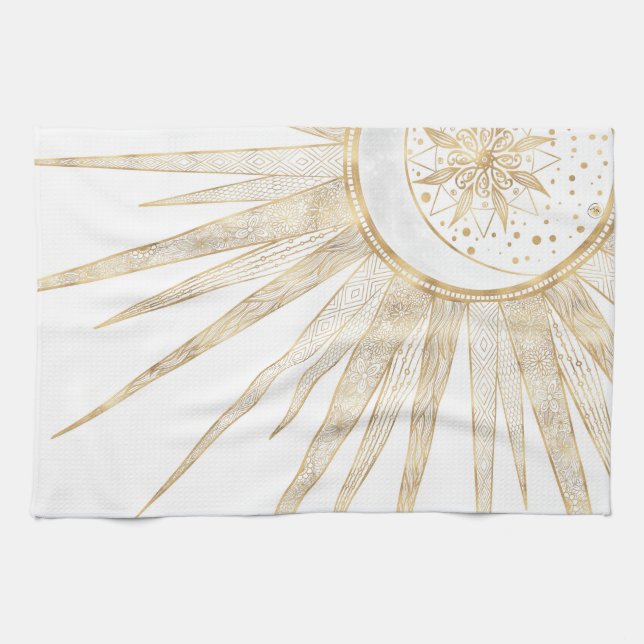 Linge De Cuisine Elegant Gold Doodles Sun Moon Mandala Design (Horizontal)