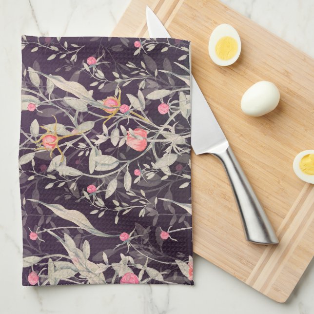 Linge De Cuisine Elégant Jardin Floral Aquarelle Roses & Tulipes (Quart Plié)