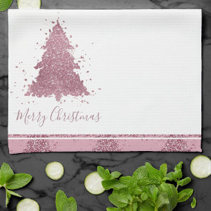 Linge De Cuisine Élégant Joyeux Noël   Dusty Mauve Pink Tree