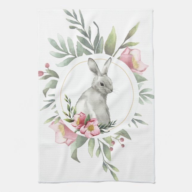 Linge De Cuisine Elégant lapin de Pâques Floral (Vertical)