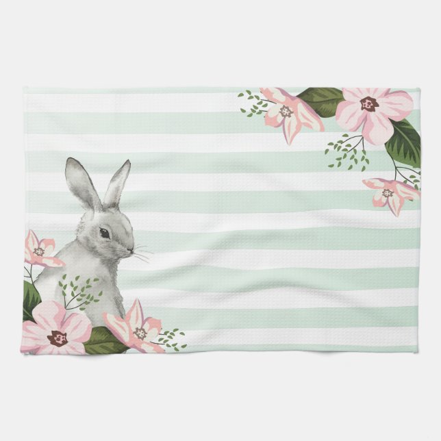 Linge De Cuisine Elégant lapin de Pâques rayé (Horizontal)