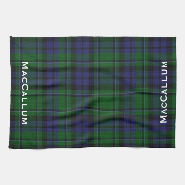 Linge De Cuisine Élégant Lit Bleu & Vert MacCallum Tartan Plaid (Horizontal)