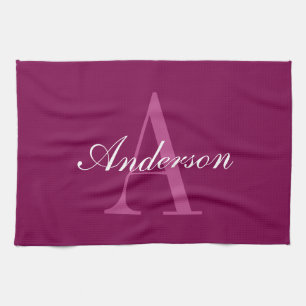 Linge De Cuisine Élégant Magenta Rouge, rose & blanc Nom & Monogram