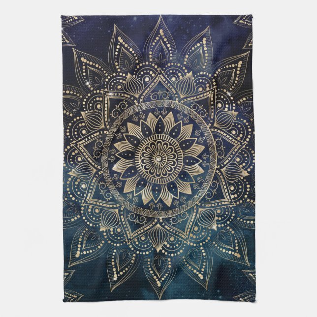 Linge De Cuisine Elégant Mandala Gold Blue Galaxy (Vertical)