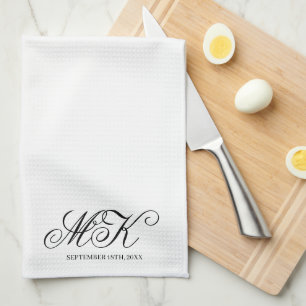 Linge De Cuisine Élégant Mariage Couples Initiales Script Monogramm