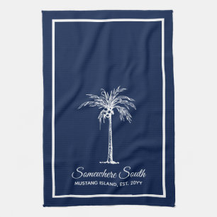 Linge De Cuisine Elégant Marine Bleu Palmier Blanc Personnalisé