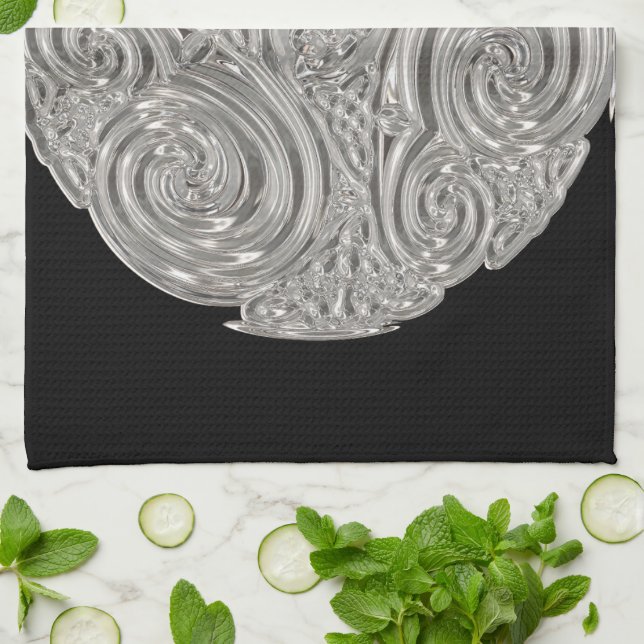 Linge De Cuisine Elégant médaillon d'argent noir Art nouveau (Plié)