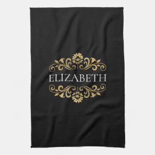 Linge De Cuisine Élégant Monogram Black Gold