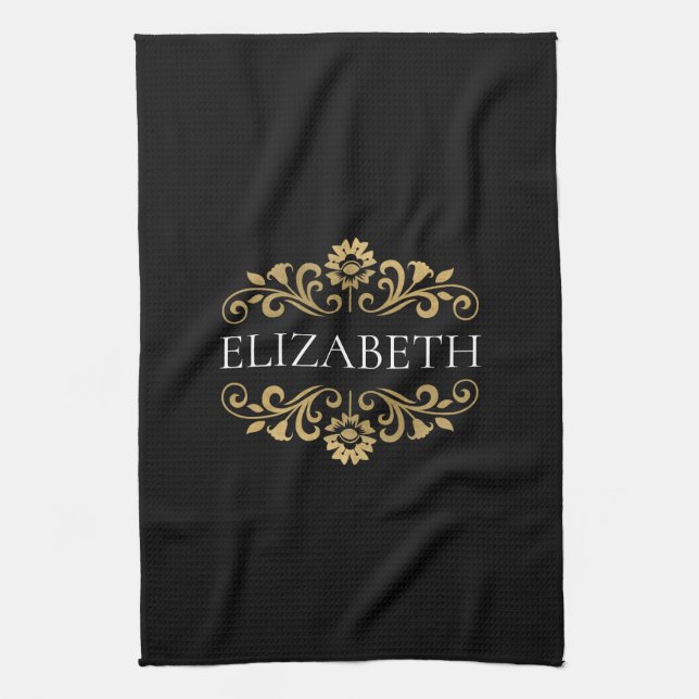 Linge De Cuisine Élégant Monogram Black Gold (Vertical)