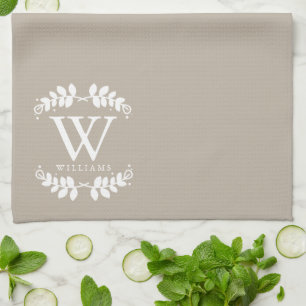 Linge De Cuisine Élégant monogramme beige de lin