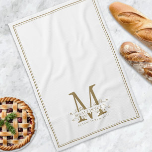 Linge De Cuisine Élégant Monogramme de famille de classe blanche