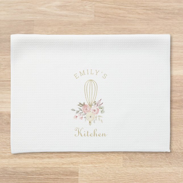 Linge De Cuisine Élégant Monogramme de Whisk Floral Rustique (Créateur téléchargé)