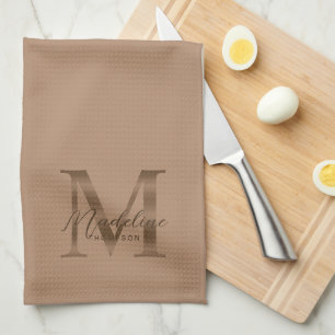 Linge De Cuisine Élégant monogramme métallisé taupe or