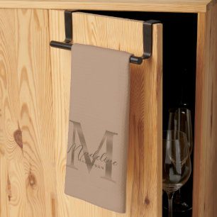 Linge De Cuisine Élégant monogramme métallisé taupe or