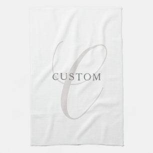 Linge De Cuisine Élégant Monogramme moderne   Gris et blanc (modifi
