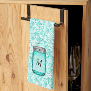 Linge De Cuisine Élégant monogramme Motif élégant Turquoise