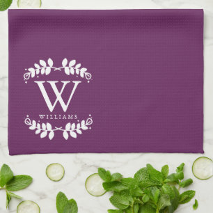 Linge De Cuisine Élégant Monogramme pourpre d'aubergine