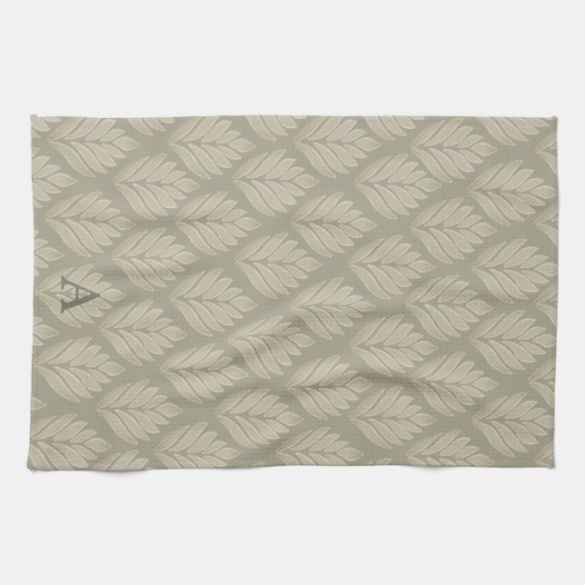 Linge De Cuisine Élégant Motif Botanique Beige Personnalisé (Horizontal)