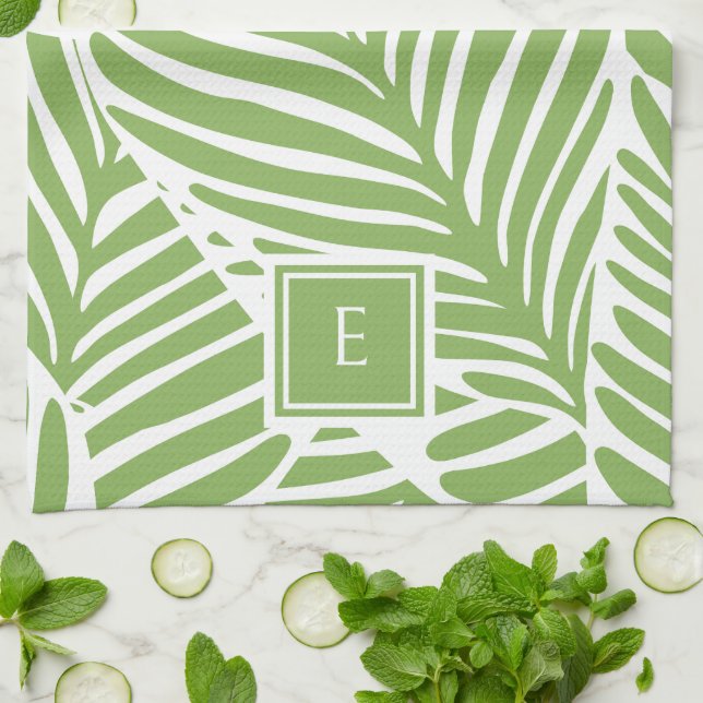 Linge De Cuisine Élégant Motif Monogram Leaf Plante Lover (Plié)