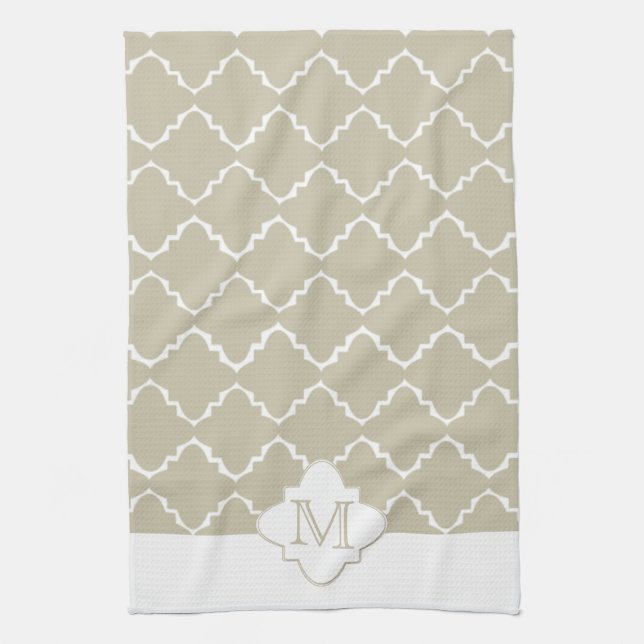 Linge De Cuisine Élégant Motif Quatrefoil - Latte White (Vertical)