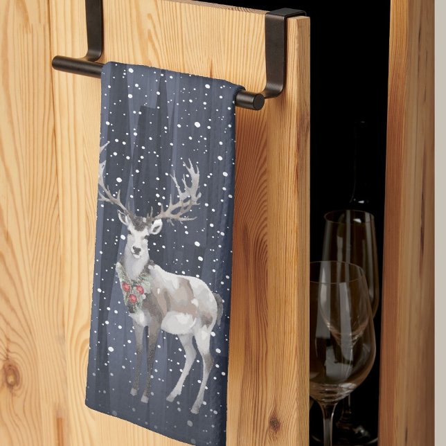 Linge De Cuisine Élégant Noël aux rennes de neige bleu et gris (Créateur téléchargé)