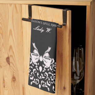 Linge De Cuisine Élégant nœud en brocart floral noir victorien