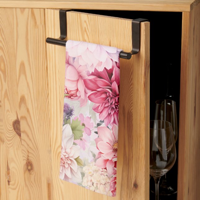 Linge De Cuisine Elégant Pastel Aquarelle Fleurs (Pliage en tiers)
