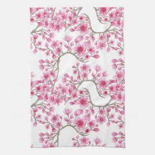 Linge De Cuisine Elegant Pink Cherry Blossom Floral Watercolor