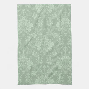 Linge De Cuisine Élégant Romantique Chic Floral Damask-Sage Vert