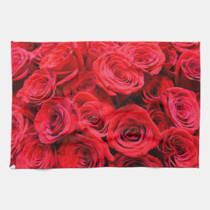 Linge De Cuisine Élégant rose aux fleurs rouges